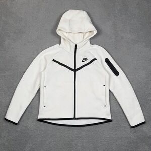 Nike Tech Fleece Kids Medium Full Zip Hoodie Off White Black Jacket Techwear